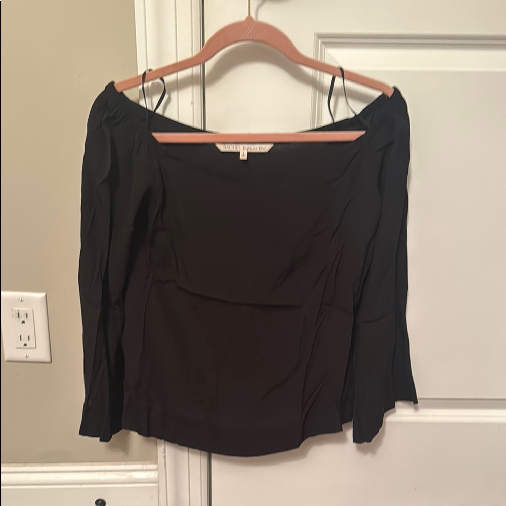 RACHEL Rachel Roy Black Off-the-Shoulder Bell Sleeve Blouse